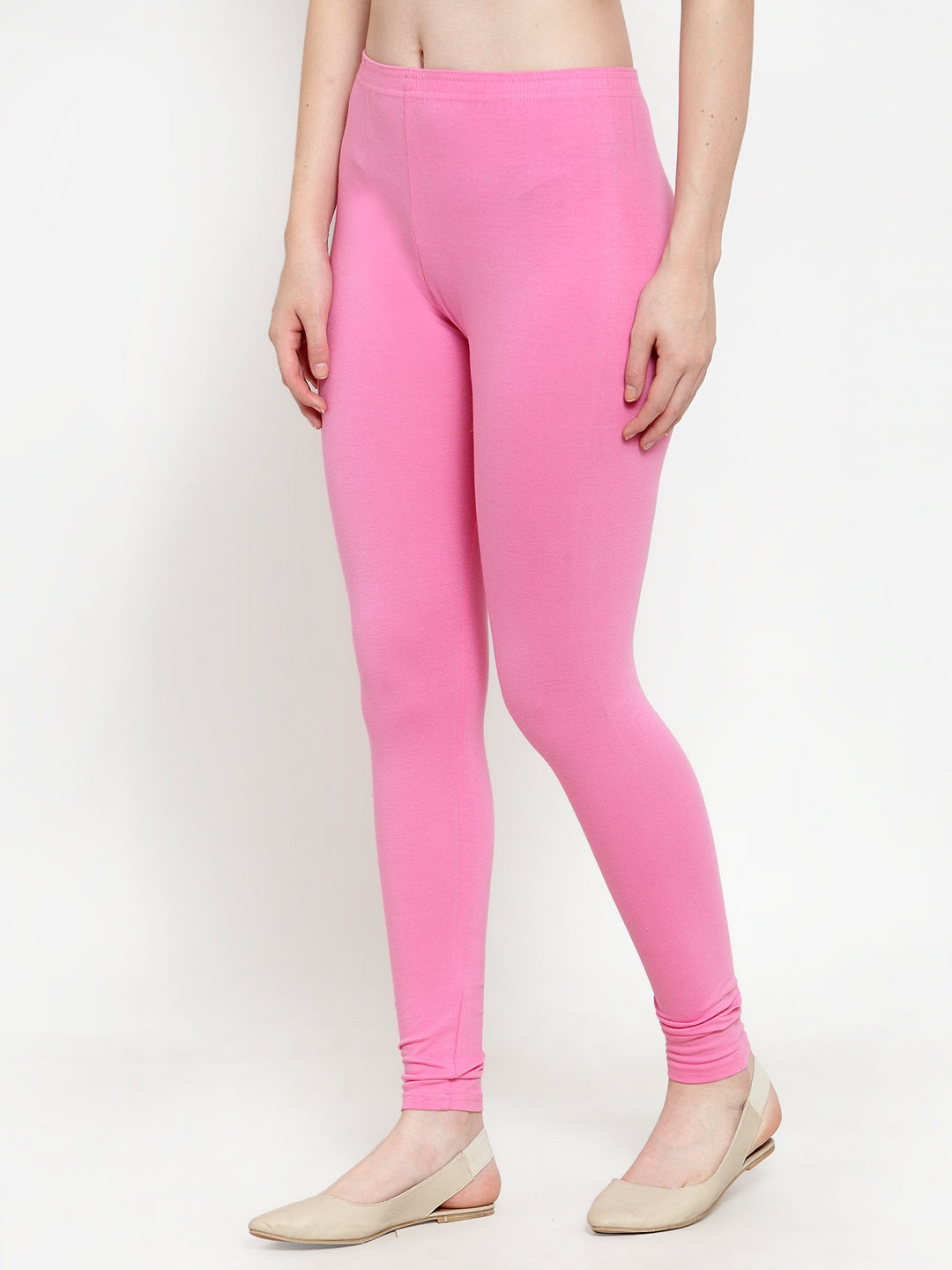 Light Pink Ankle Length Cotton Lycra Leggings
