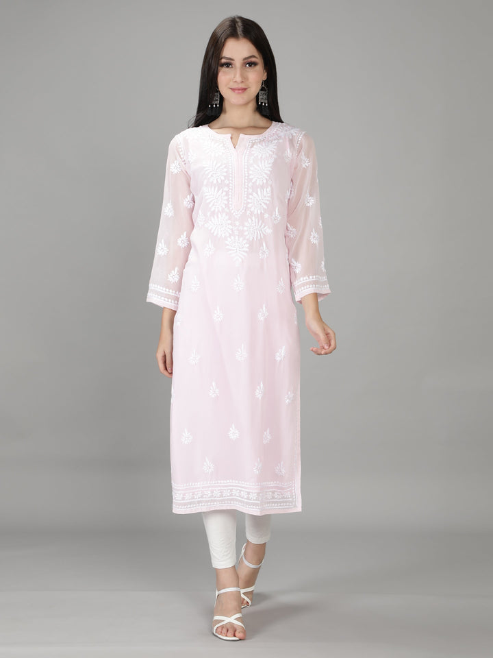 Light Pink Georgette Chikan Kurta with Slip