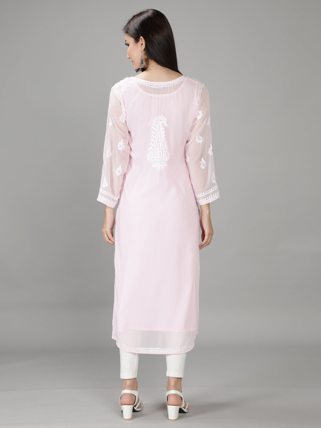 Light Pink Georgette Chikan Kurta with Slip