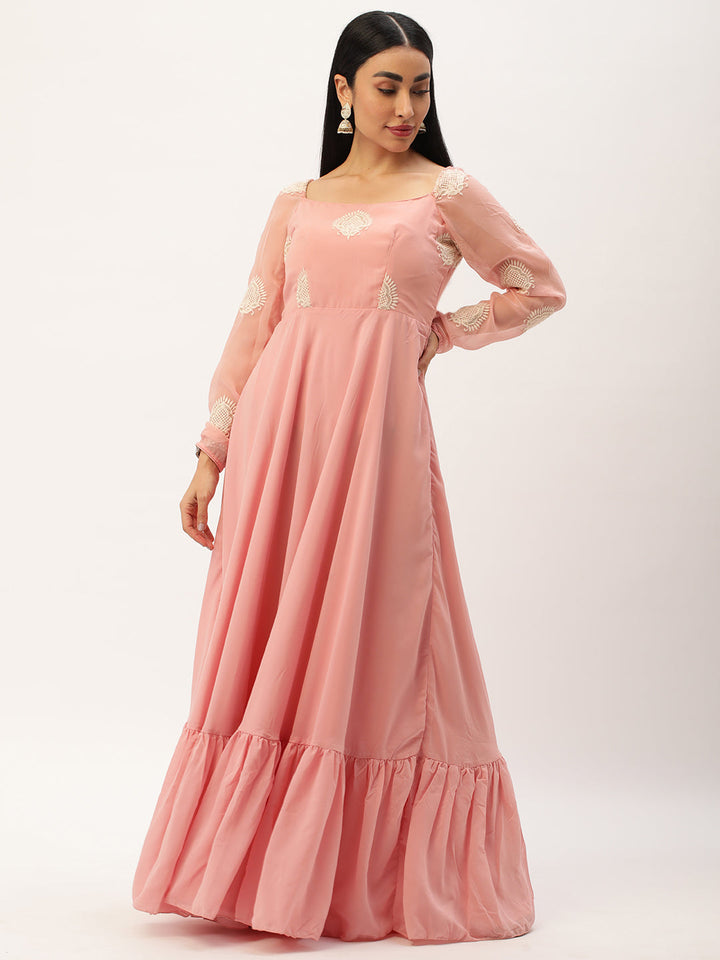 Light Pink Gown with White Bodice Threadwork