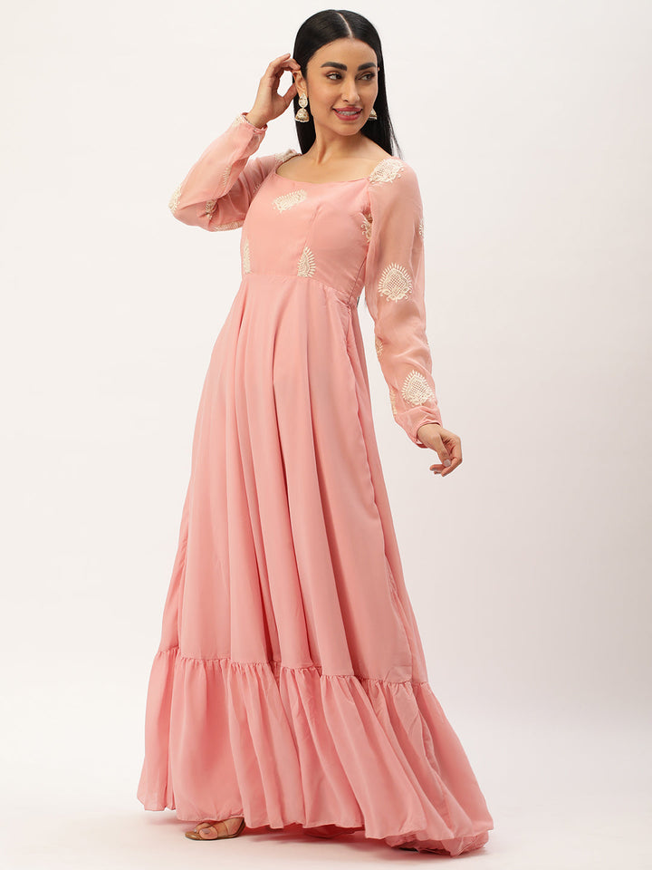 Light Pink Gown with White Bodice Threadwork