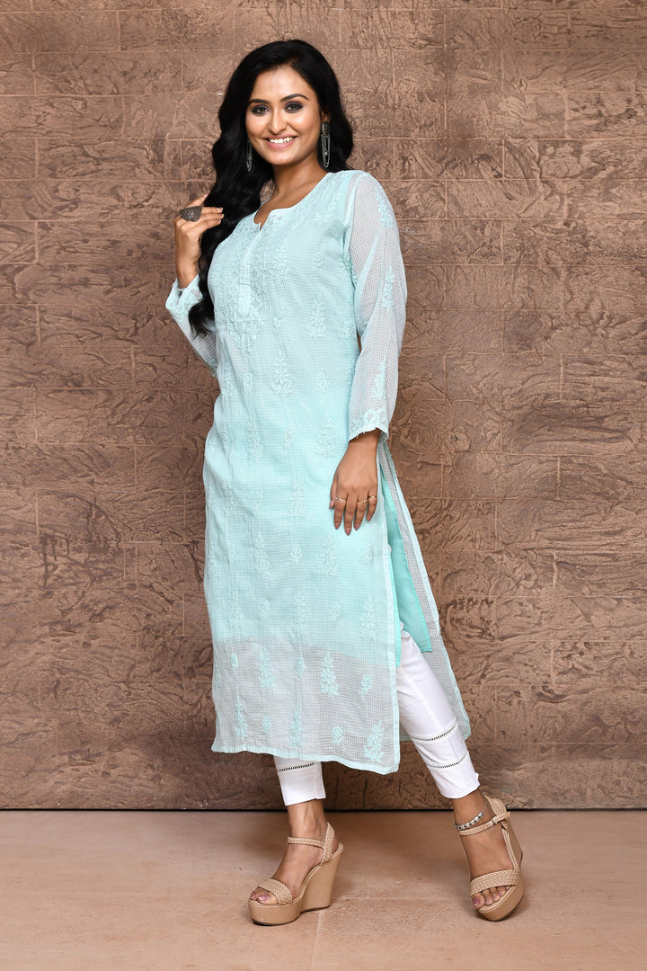 Light Pista Green Chikankari Kurta With Voil Cotton Lining