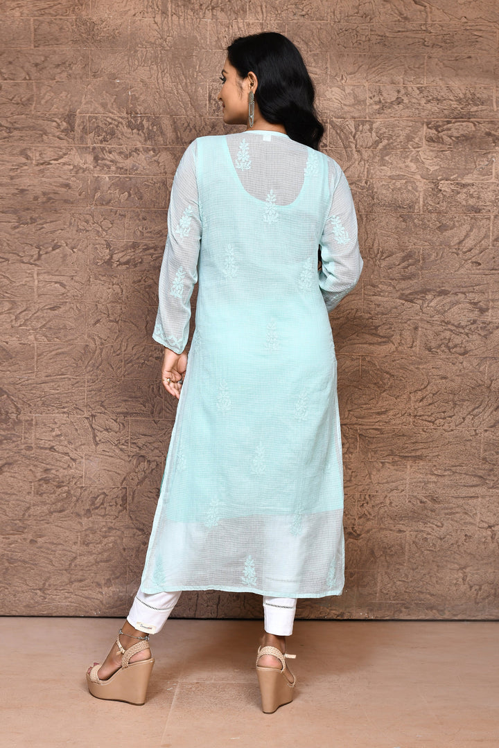 Light Pista Green Chikankari Kurta With Voil Cotton Lining