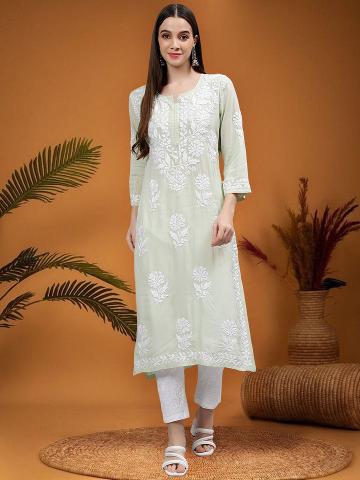 Light-Pista-Green-Modal-Embroidered-Chikankari-Kurti