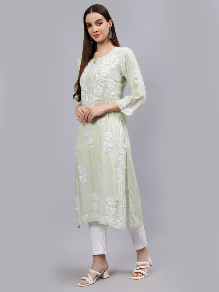 Light-Pista-Green-Modal-Embroidered-Chikankari-Kurti