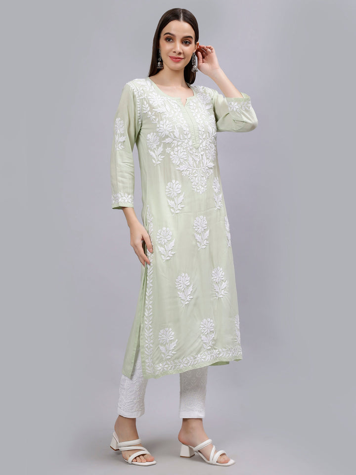 Light-Pista-Green-Modal-Embroidered-Chikankari-Kurti