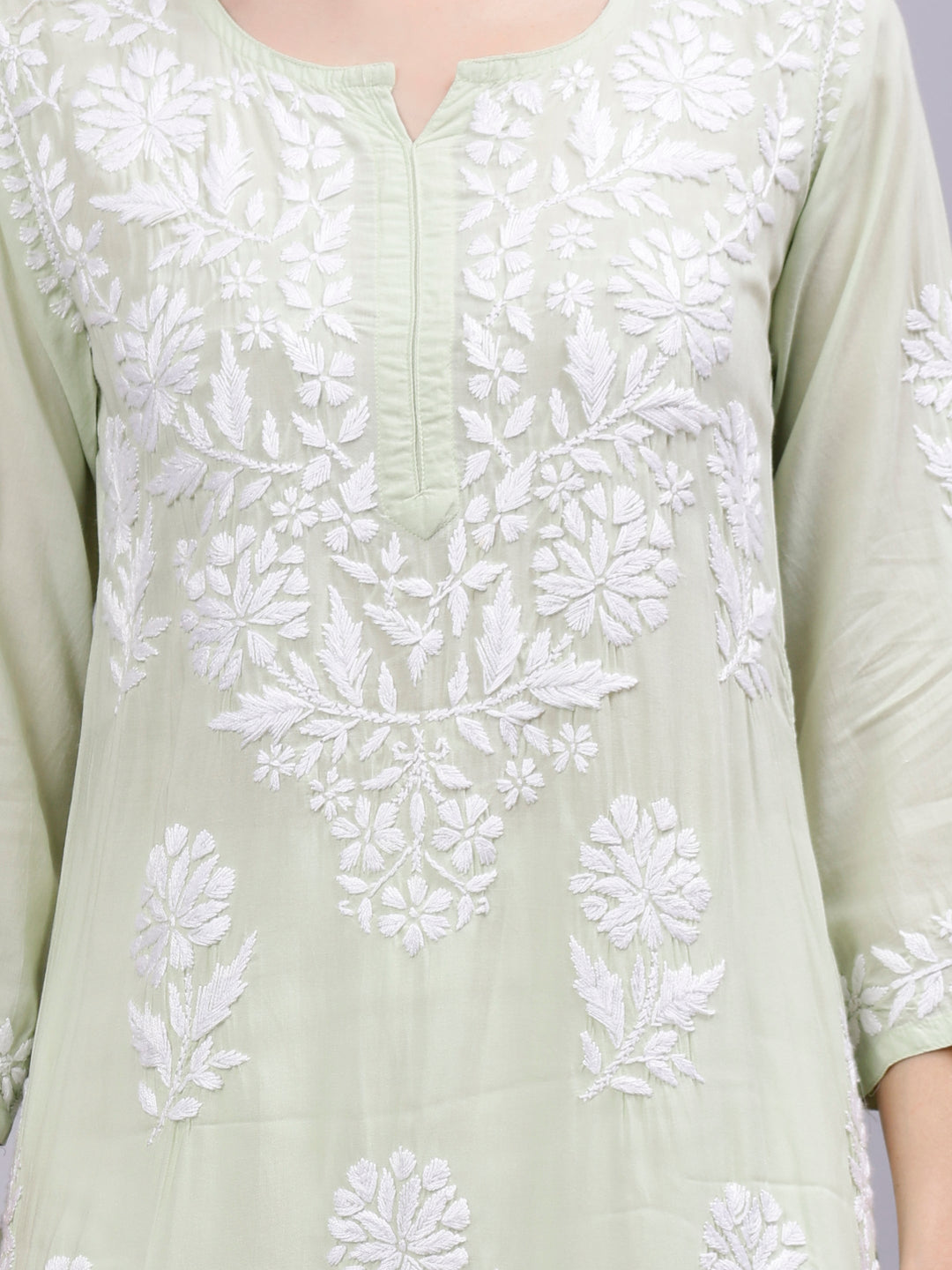 Light-Pista-Green-Modal-Embroidered-Chikankari-Kurti