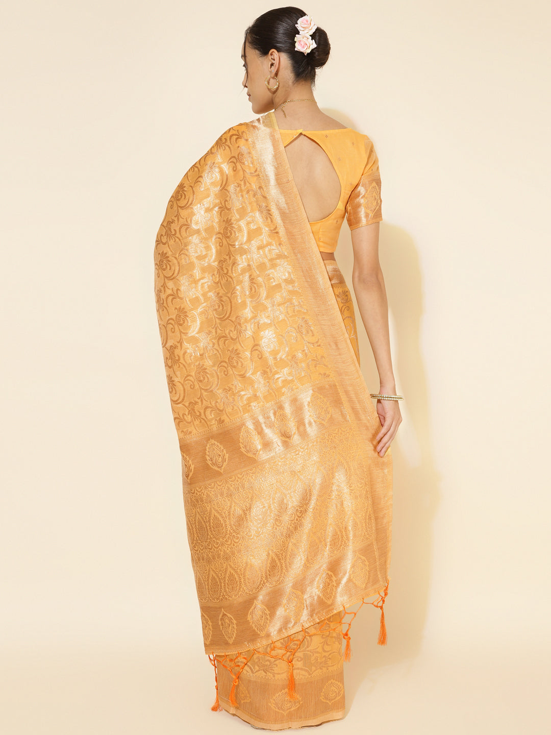 Light Yellow Chanderi Silk Woven Ethnic Motif Saree