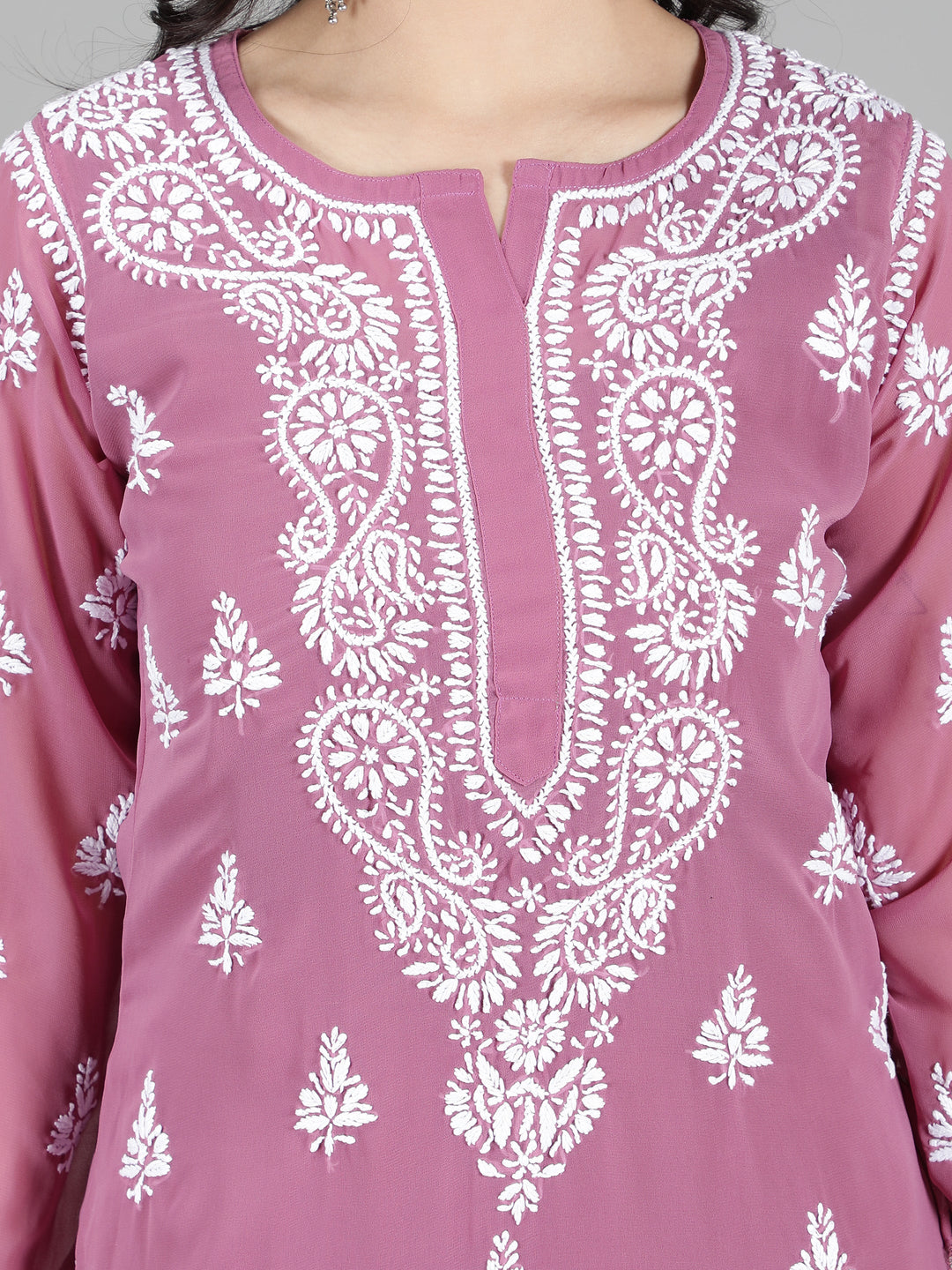 Lilac Georgette Chikan Kurta & Inner Slip
