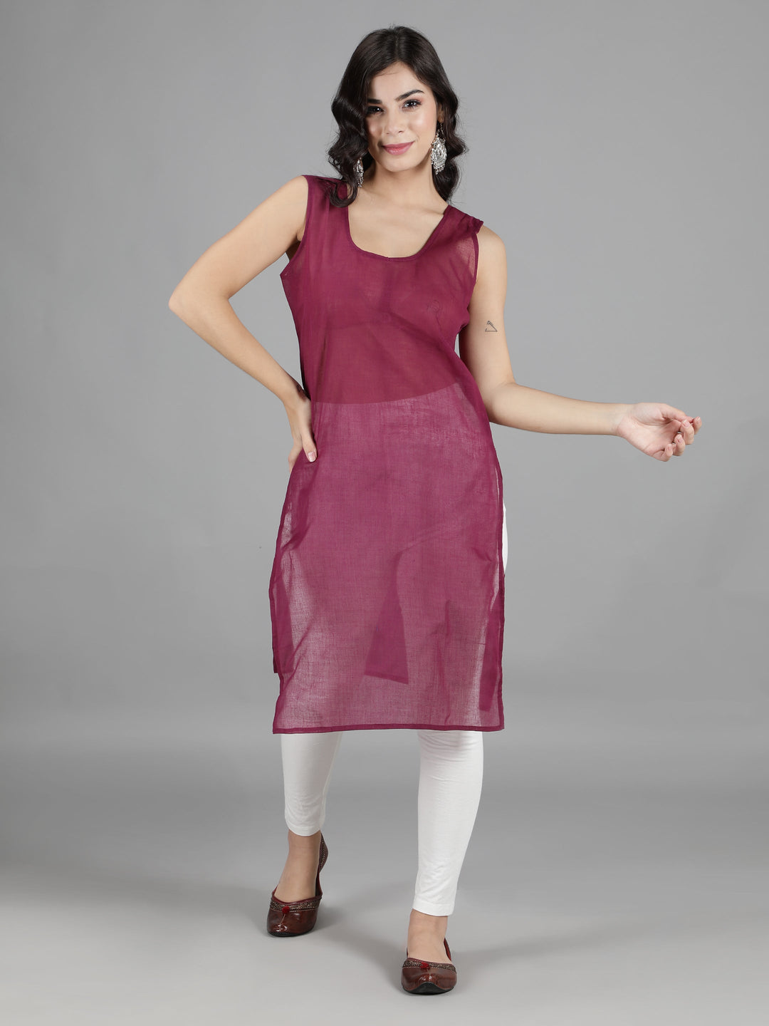 Lilac Georgette Chikan Kurta & Inner Slip