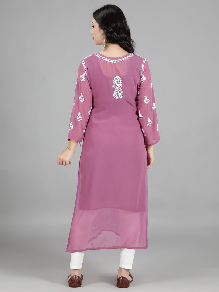 Lilac Georgette Chikan Kurta & Inner Slip