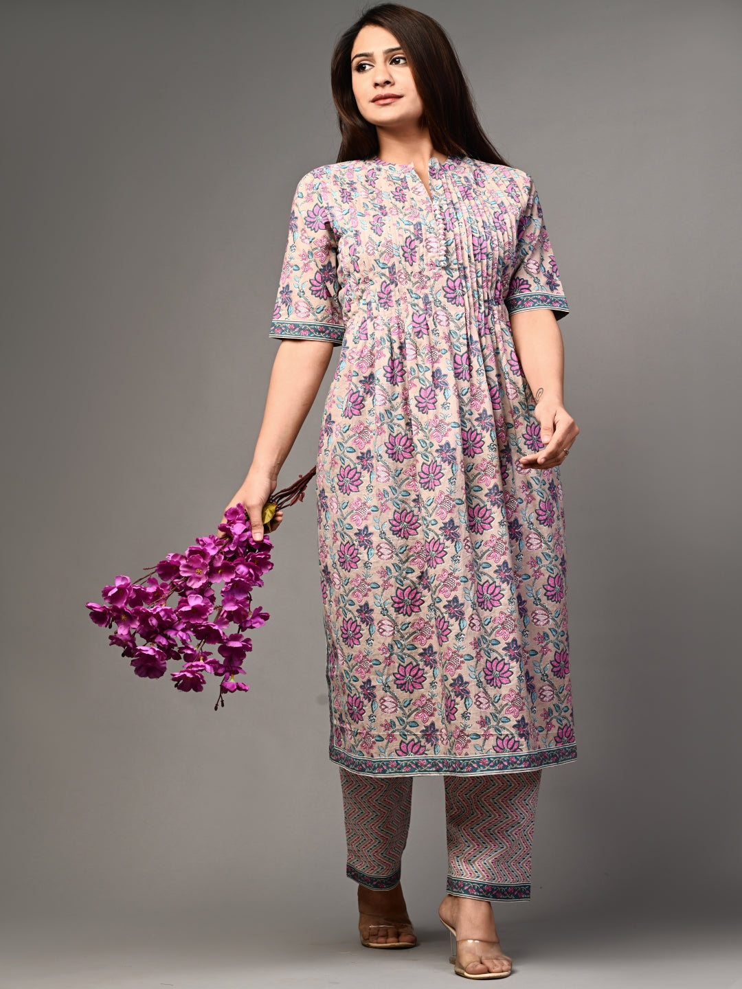 Lilac Pleated Kurta Pant Set