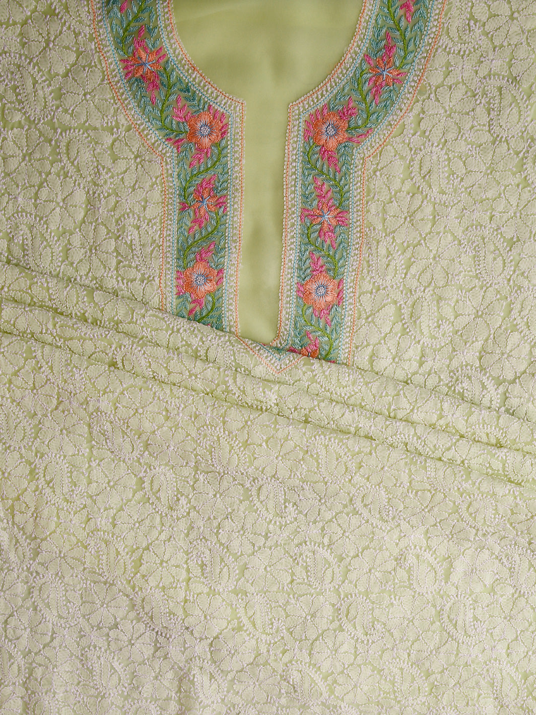 Lime Green Chikankari Unstitched Dress Material