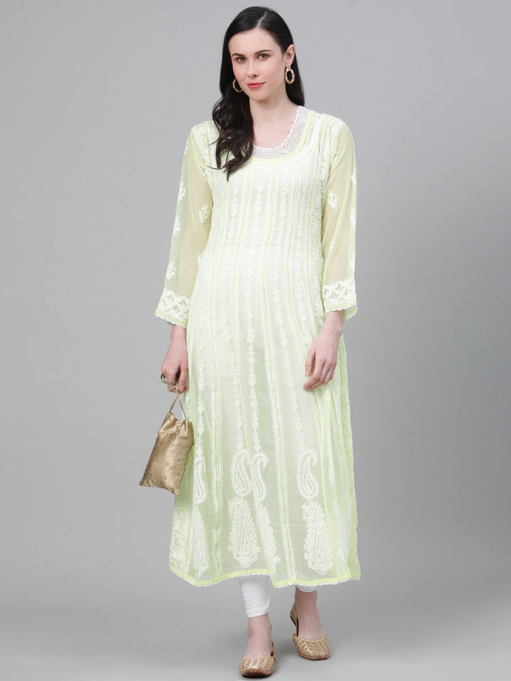 Lime-Green-Lucknow-Chikankari-Anarkali-Kurta