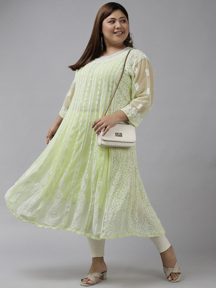 Lime-Green-Lucknow-Chikankari-Anarkali-Kurta