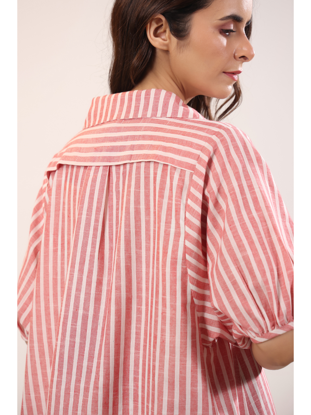 Lippy Red Striped Shirt with Puff Sleeves