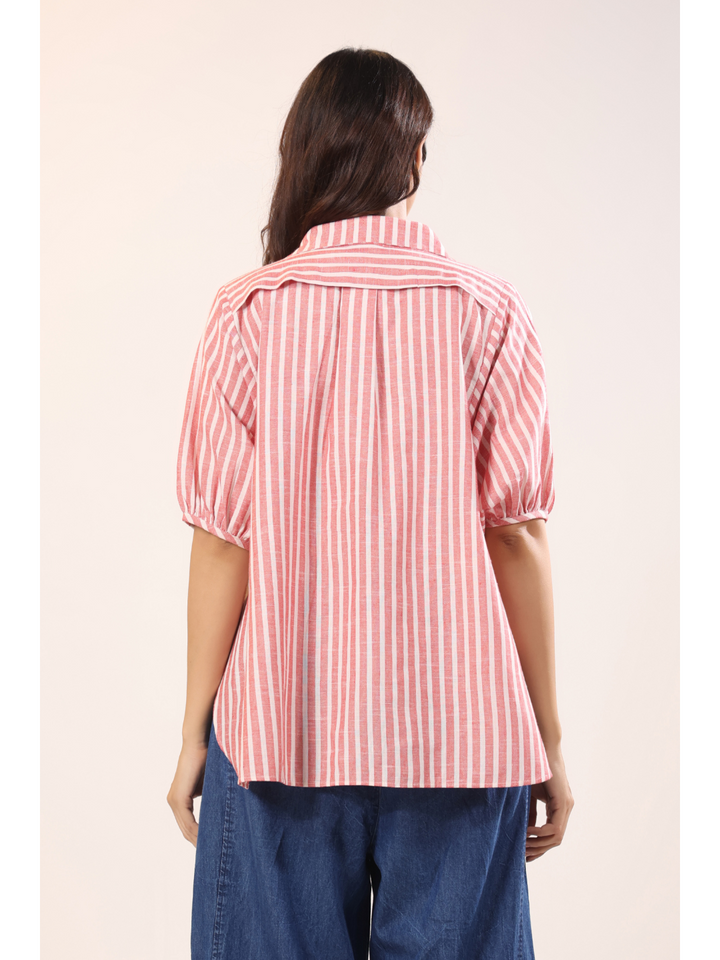 Lippy Red Striped Shirt with Puff Sleeves