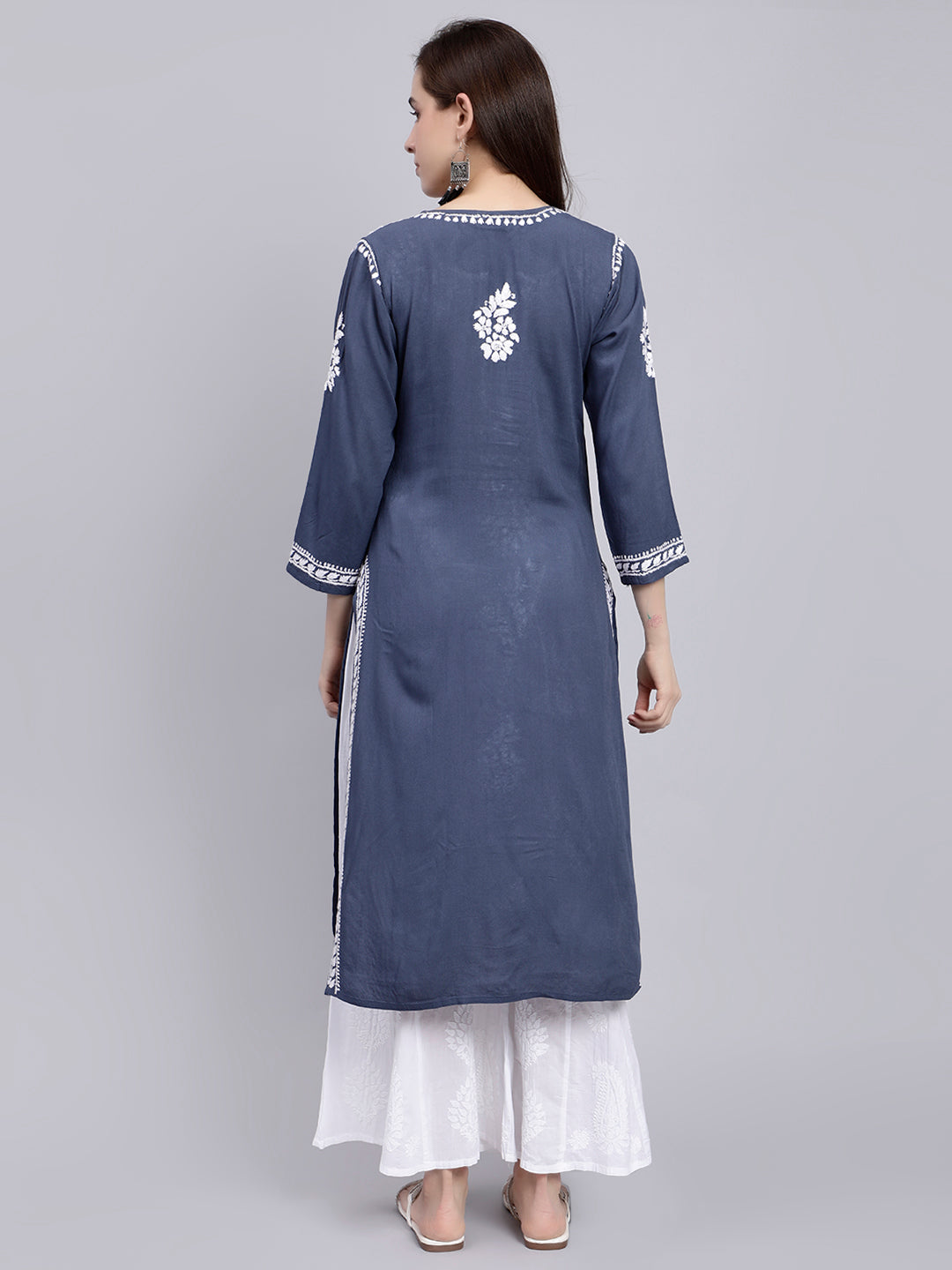 Livid Grey Rayon Handwoven Chikankari Kurti