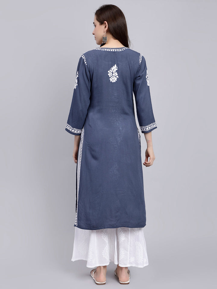 Livid Grey Rayon Handwoven Chikankari Kurti