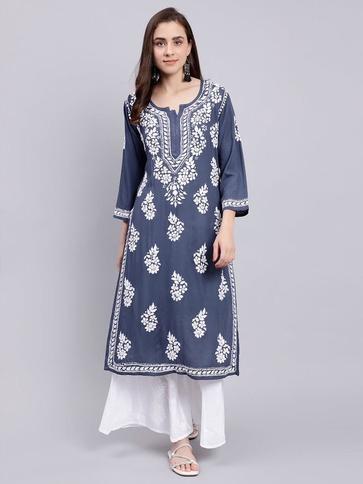 Livid Grey Rayon Handwoven Chikankari Kurti