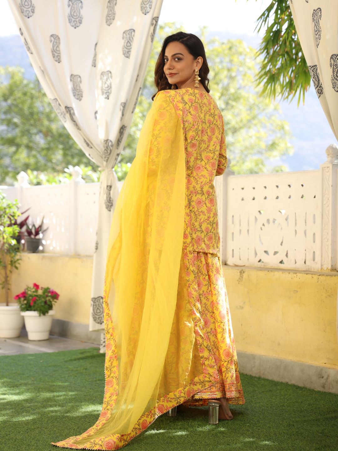 Liyana-Yellow-Cotton-Printed-Sharara-Set