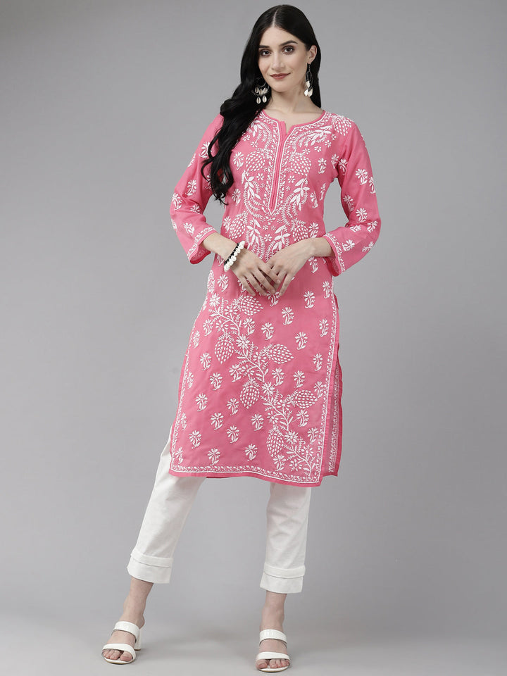 Lucknowi Chikankari Pink Cotton Kurta