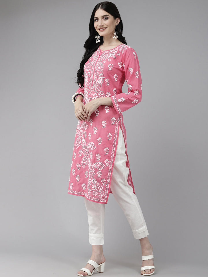 Lucknowi Chikankari Pink Cotton Kurta