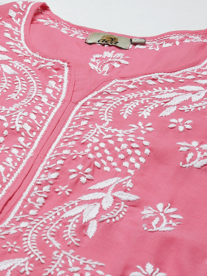 Lucknowi Chikankari Pink Cotton Kurta