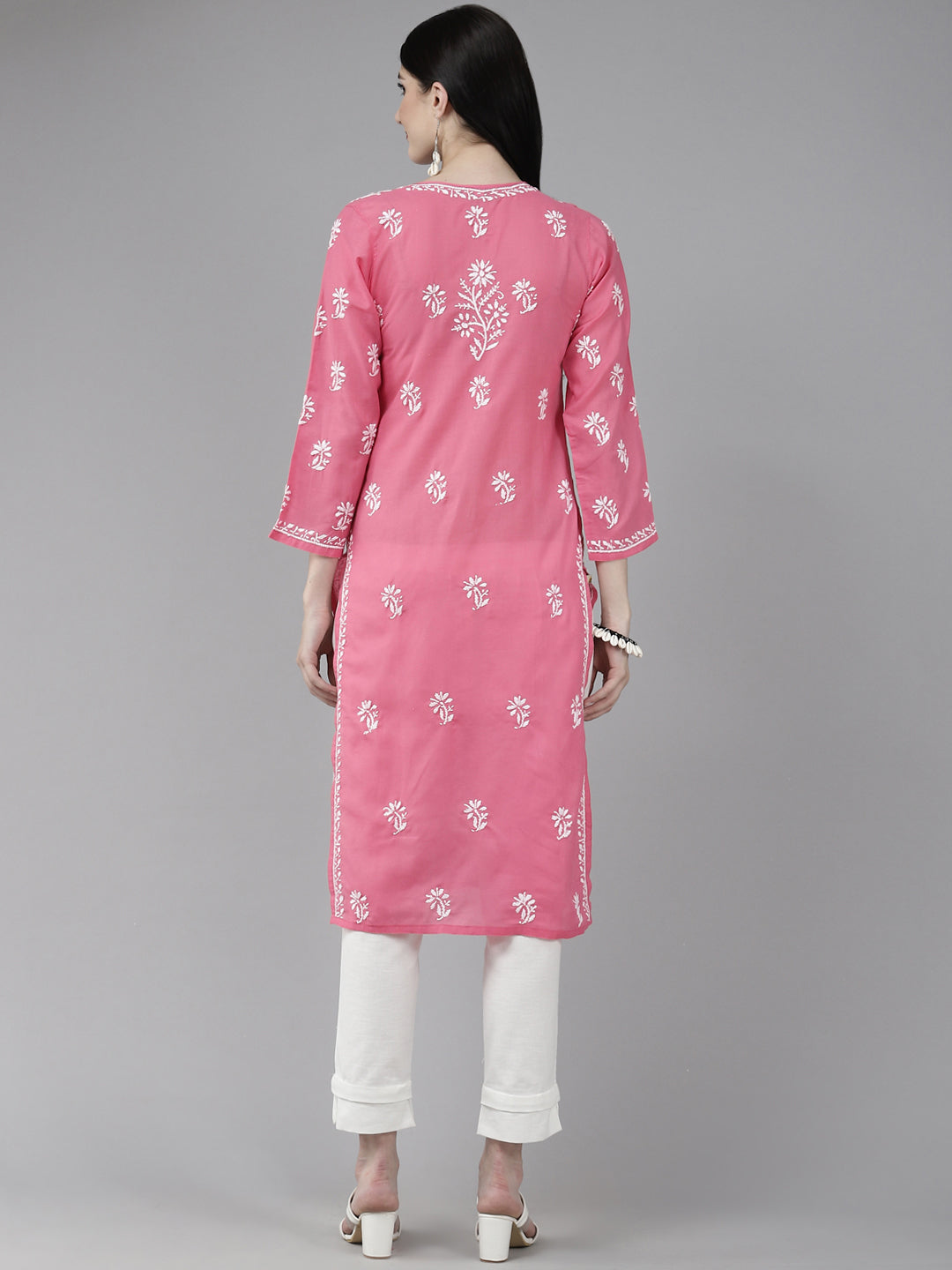 Lucknowi Chikankari Pink Cotton Kurta