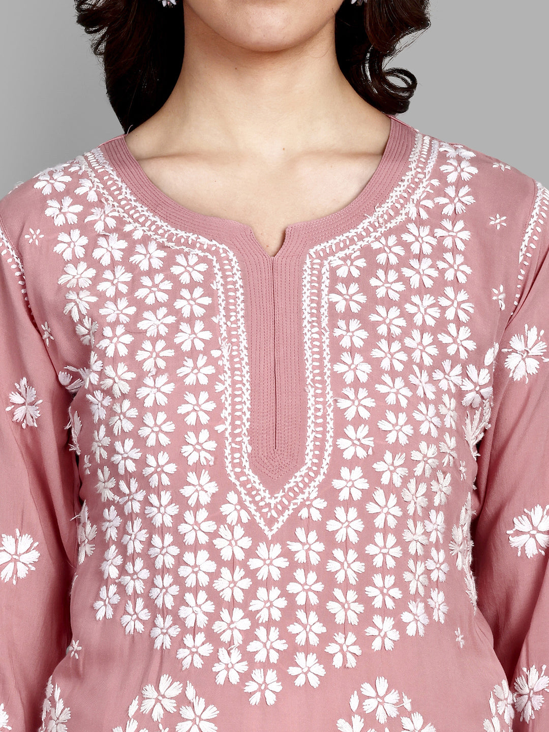 Lucknowi Chikankari Dusty Pink Rayon & Cotton Silk Kurta