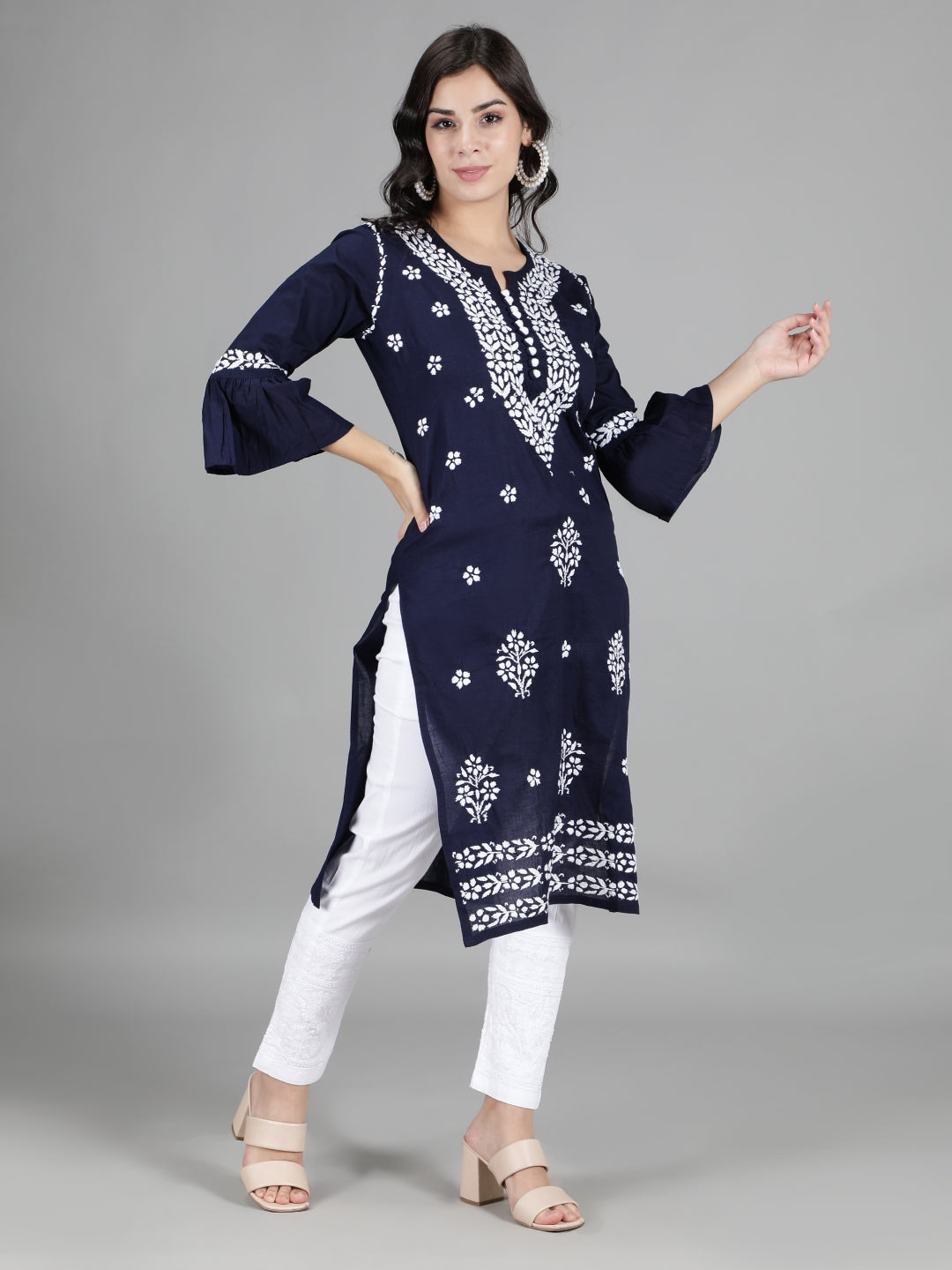 Lucknowi-Chikankari-Navy-Blue-Kurta-Set