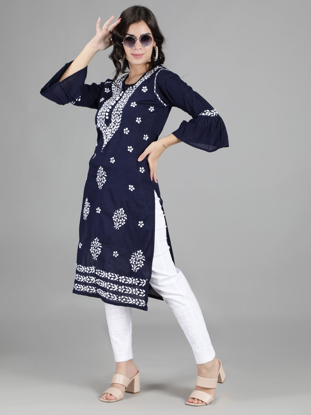 Lucknowi-Chikankari-Navy-Blue-Kurta-Set