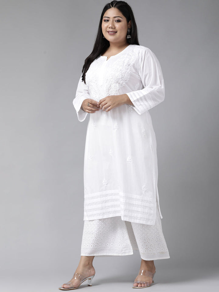 Lucknowi Chikankari White Cotton Plus Size Kurta