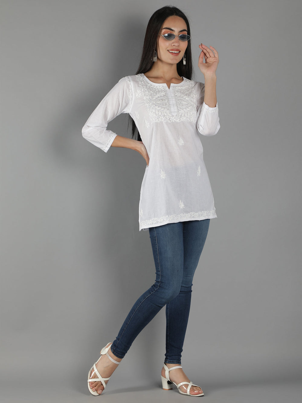 Lucknowi-Chikankari-White-Cotton-Top-Tunic