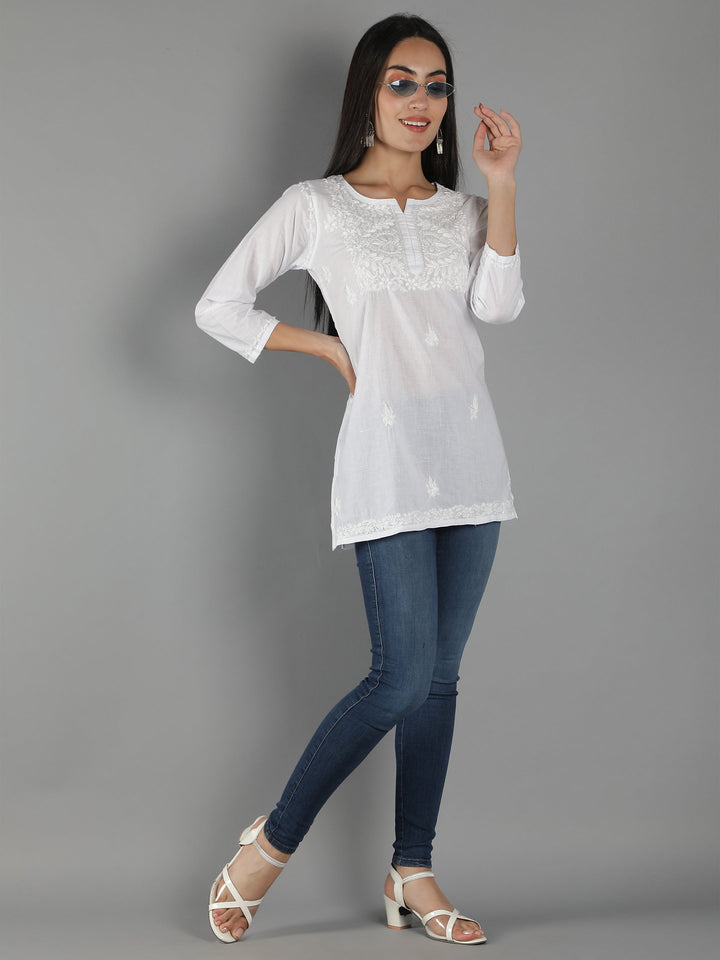 Lucknowi-Chikankari-White-Cotton-Top-Tunic