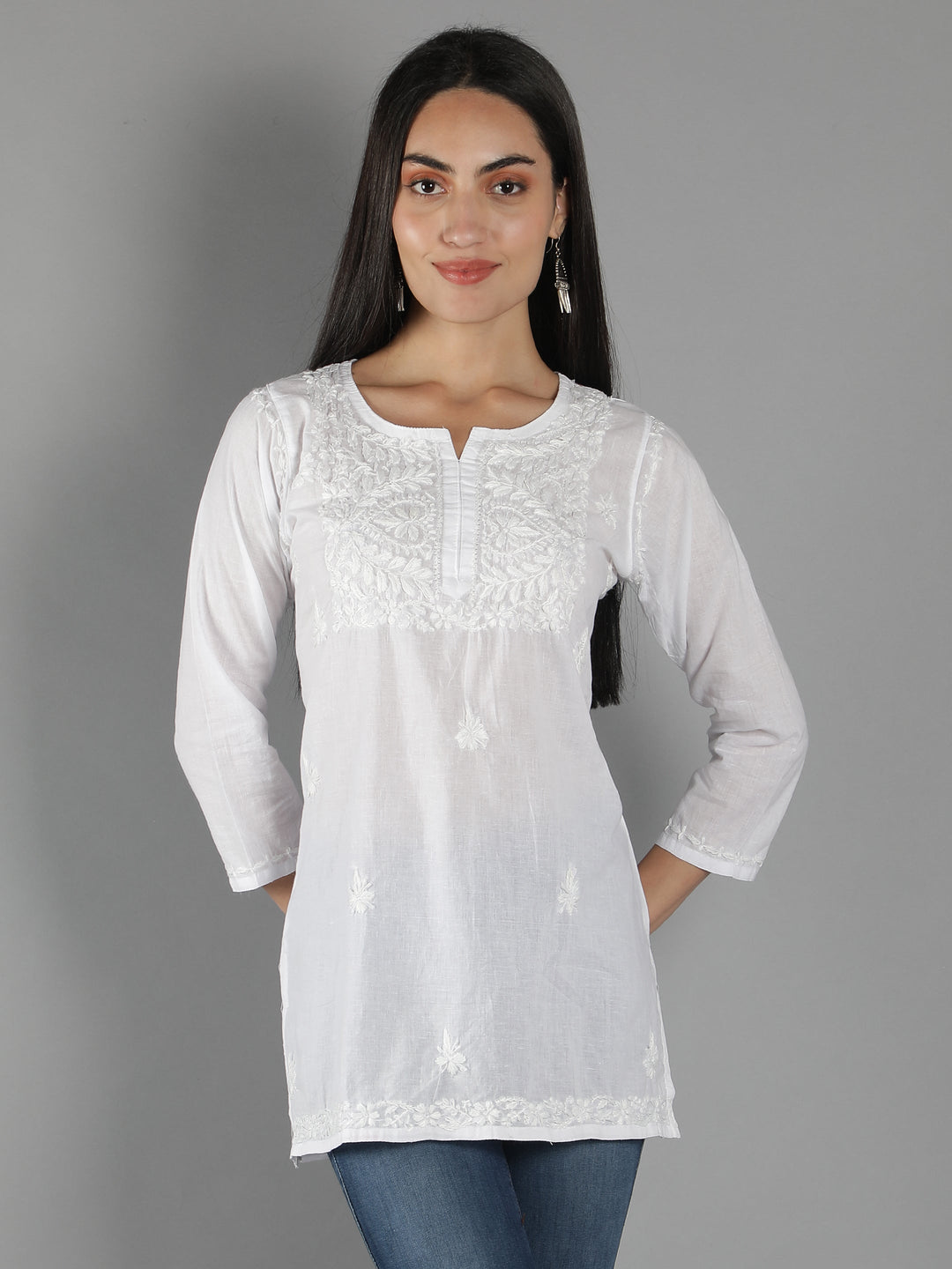 Lucknowi-Chikankari-White-Cotton-Top-Tunic