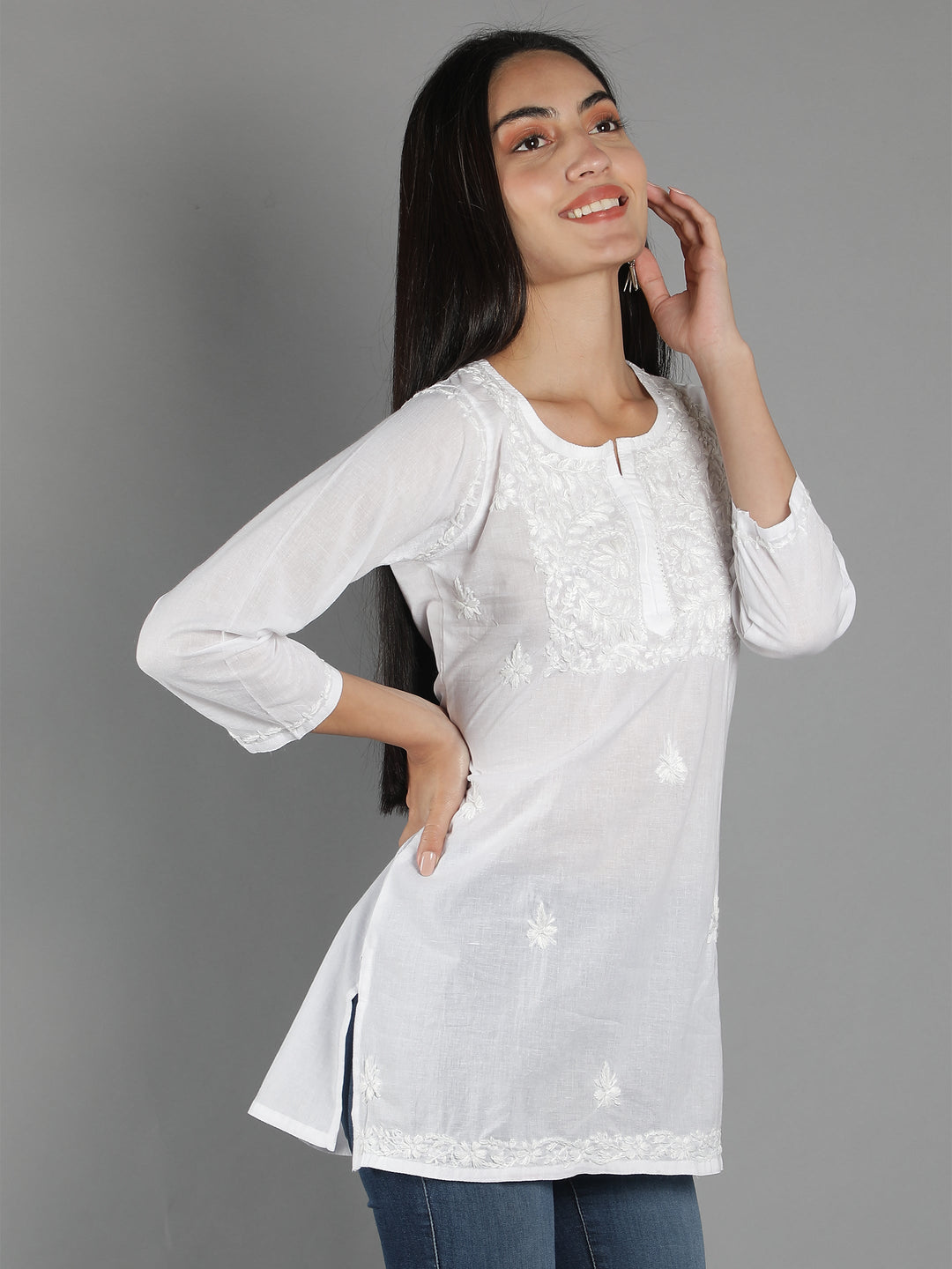 Lucknowi-Chikankari-White-Cotton-Top-Tunic