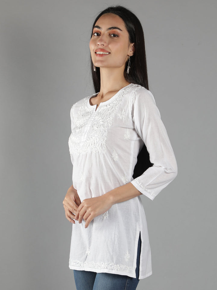 Lucknowi-Chikankari-White-Cotton-Top-Tunic