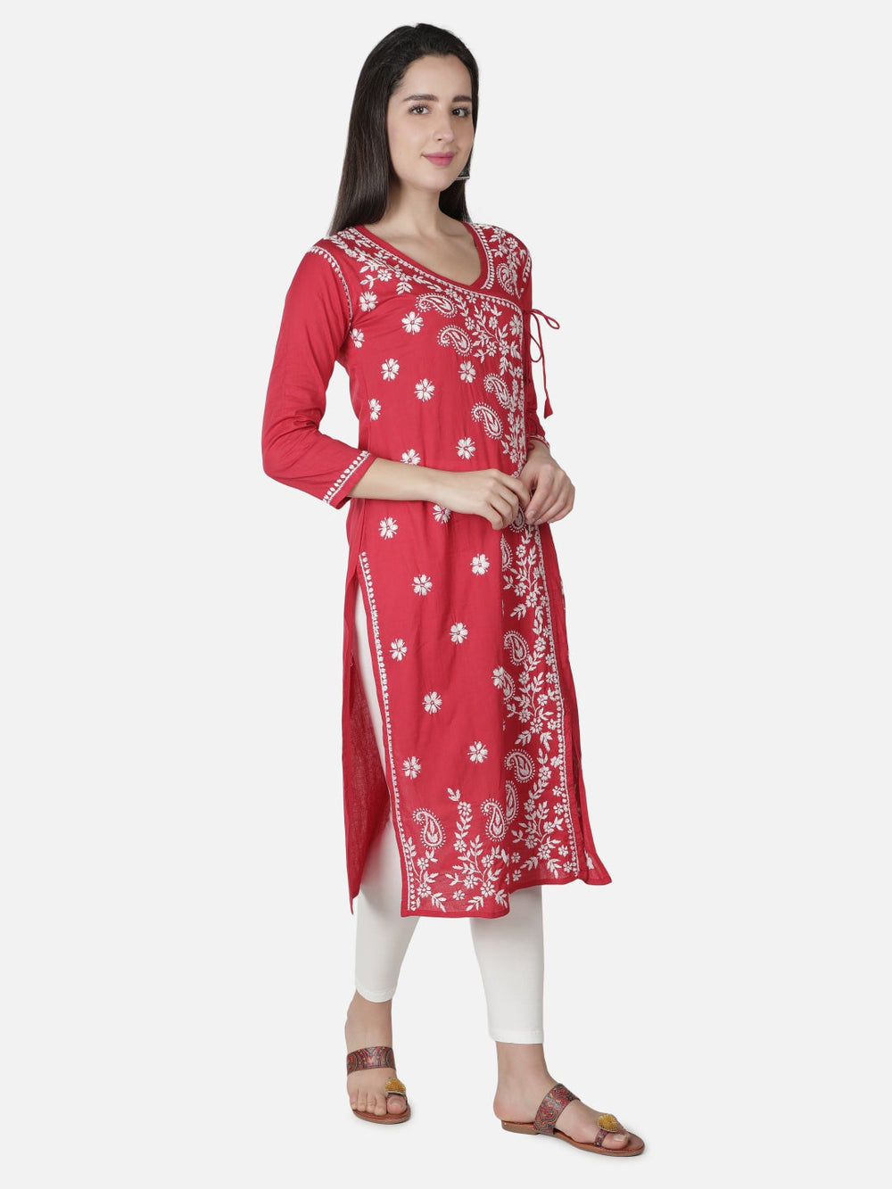 Magenta-Cotton-Lucknowi-Chikan-Kurti