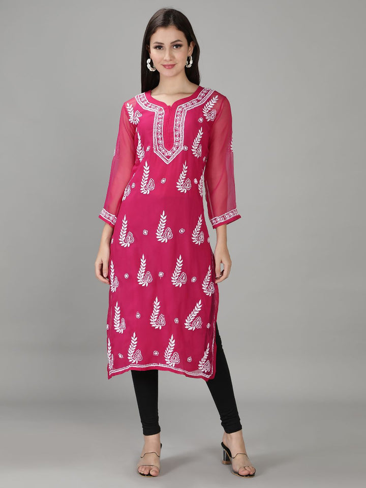 Magenta Georgette Chikan Kurta & Inner Slip