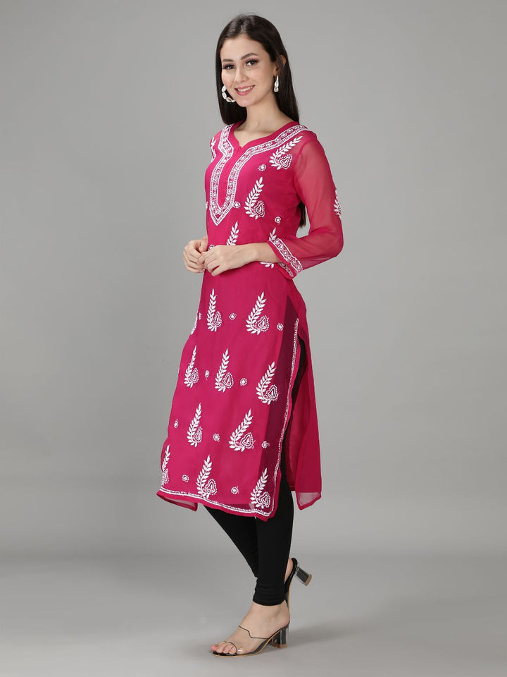 Magenta Georgette Chikan Kurta & Inner Slip