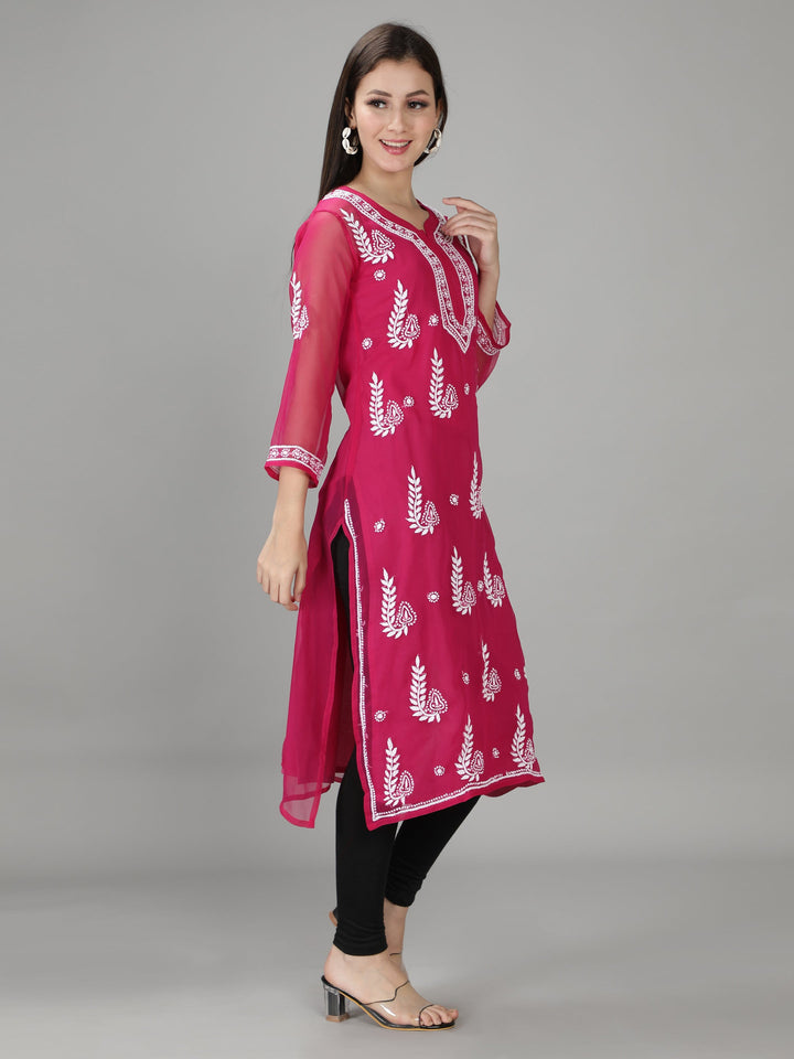 Magenta Georgette Chikan Kurta & Inner Slip