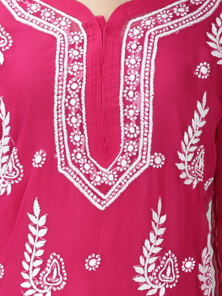 Magenta Georgette Chikan Kurta & Inner Slip