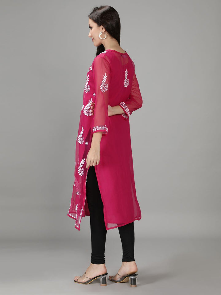 Magenta Georgette Chikan Kurta & Inner Slip