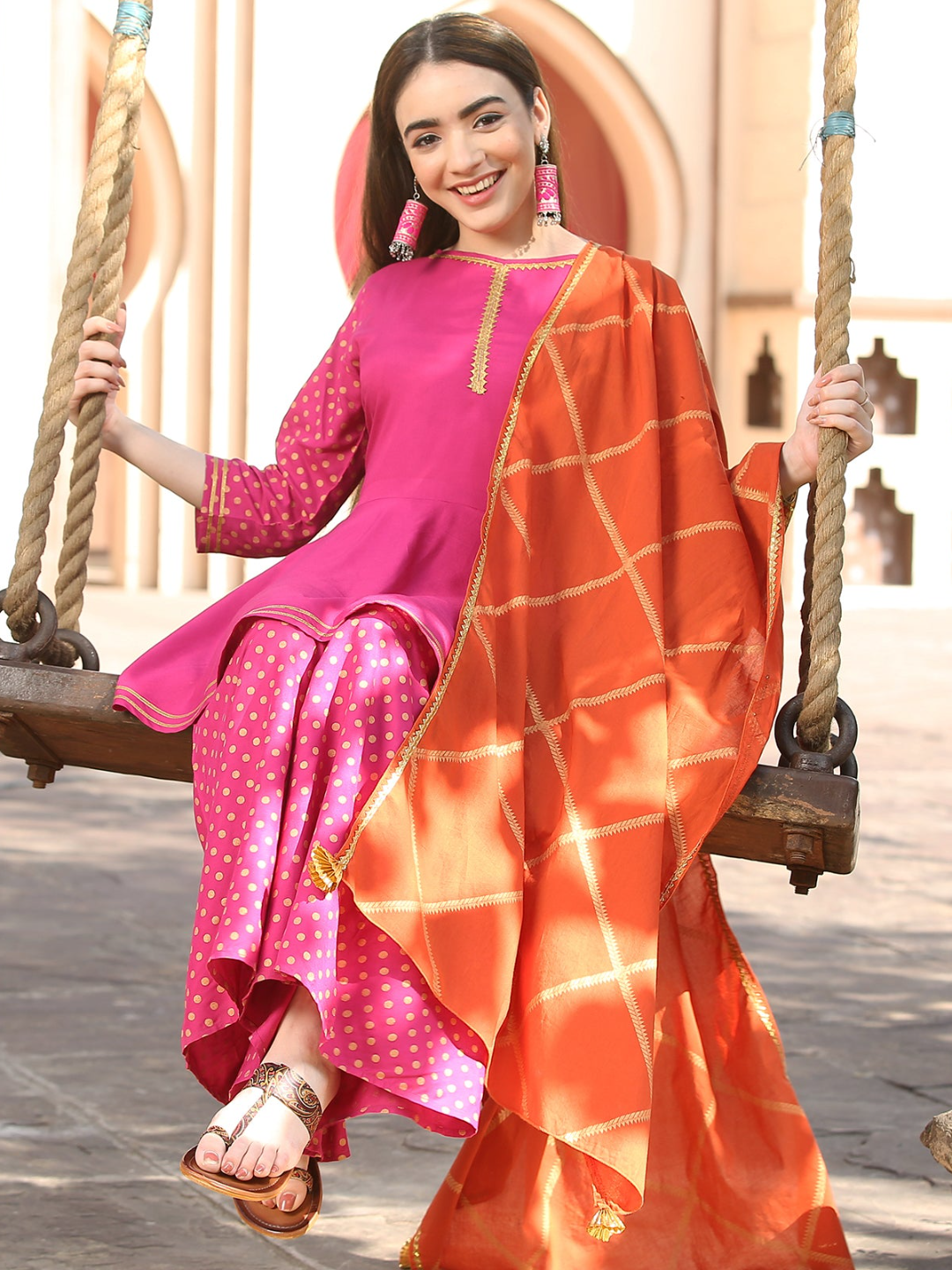 Magenta Gold Printed Sharara Dupatta Set