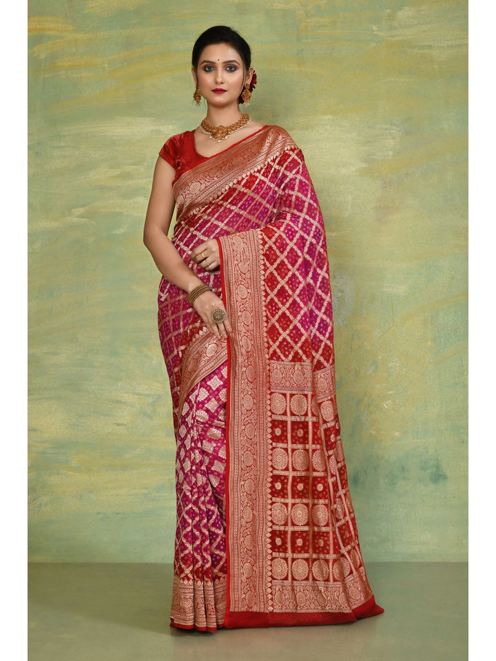 Magenta Khaddi Georgette Bandhej Banarasi Saree
