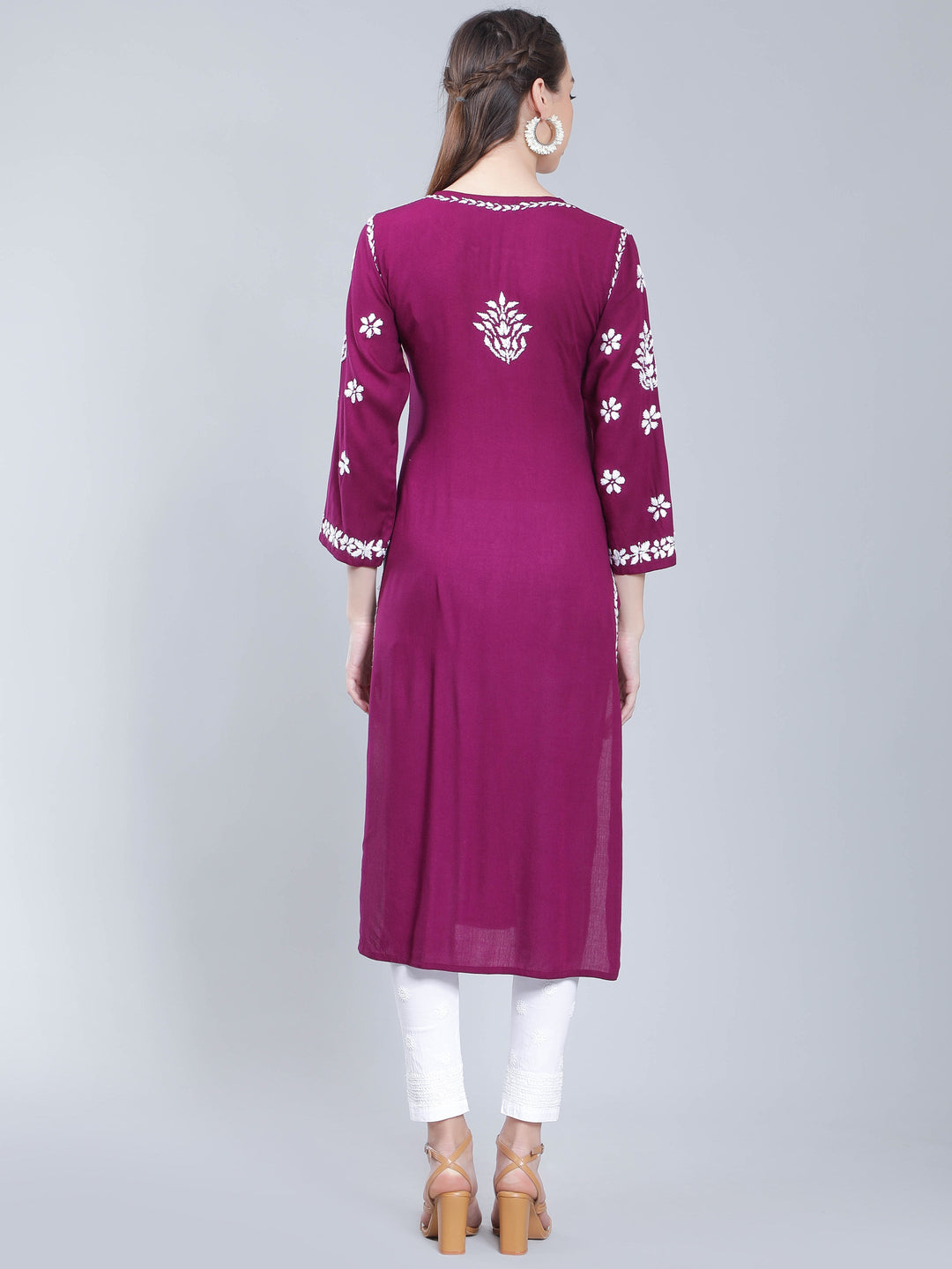 Magenta-Rayon-Kurta-with-White-Chikan-Work