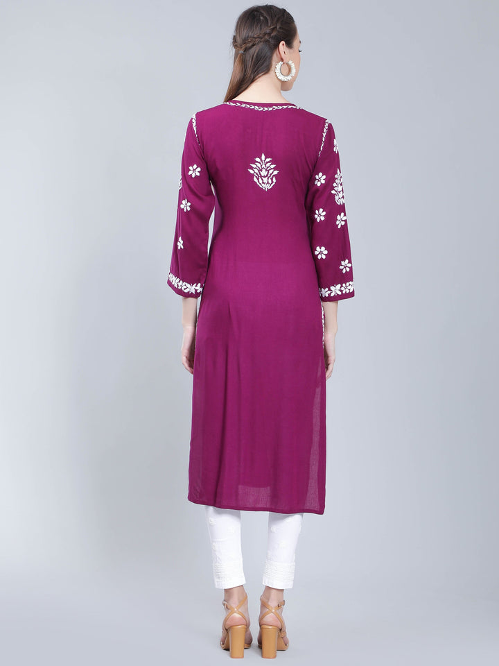 Magenta-Rayon-Kurta-with-White-Chikan-Work
