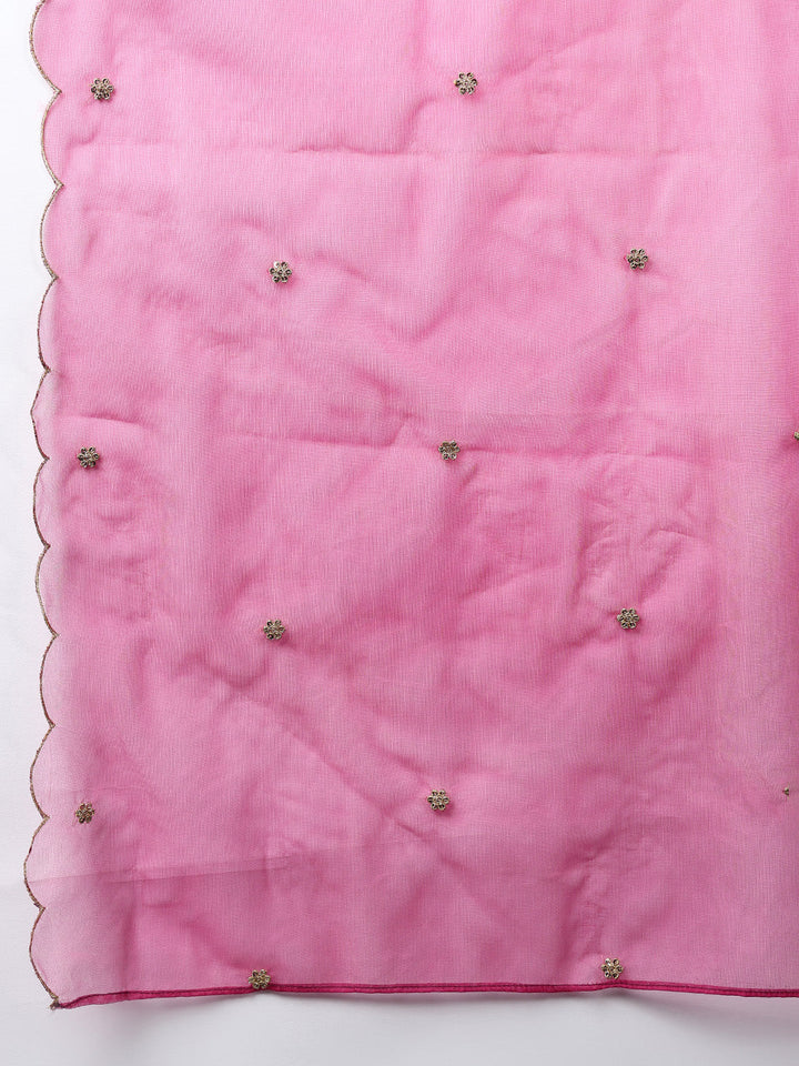 Rani Pink Silk Blend Solid Embroidered Flared Kurta Trouser With Dupatta