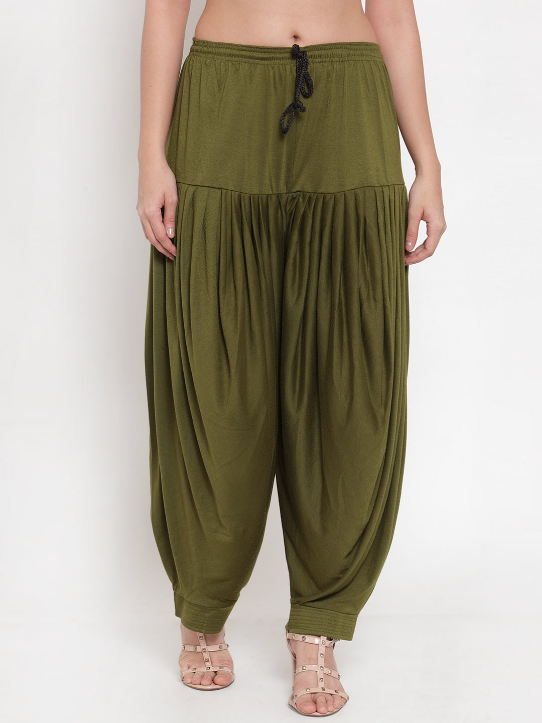 Draped Front Elastic Waist Gray Pants | Wholesale Boho Clothing